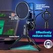 USB Podcast Microphone PC Mic Computer Condenser Tripod Stand Pop Filter RGB Gaming YouTube Streaming Omnidirectional Recording Laptop Plug and Play