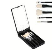 Portable Makeup Mirror with LED Lights, Rechargeable LED Makeup Mirror with Brush Set, for Women, Birthday Gift for Teens, Black