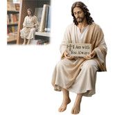 Jesus Resin Desk Companion Figurine,Handmade Sitting Design Jesus Christ Statue,I Am with You Always Sign Jesus Statue Decor,Home Office Table Decor