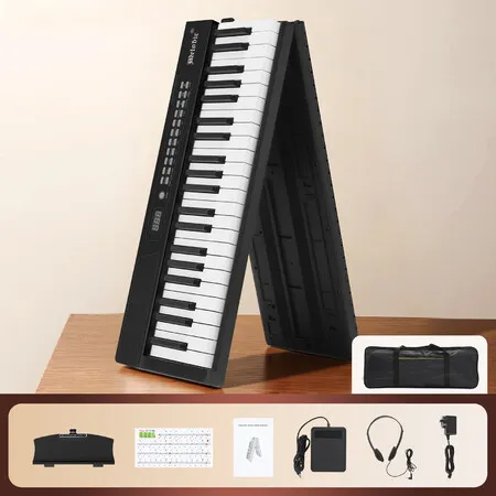 88 Keys Keyboard Piano Digital Portable Foldable Bluetooth MIDI MP3 Electronic Sheet Music Instrument Sustain Pedal 1000 Tones Rhythms 200 Songs Black