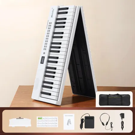 White Digital Piano Keyboard Folding 88 Key Electronic Bluetooth MIDI Portable Electric Instrument 1000 Rhythm 200 Demo Song Headphones Sustain Pedal