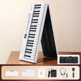 White Digital Piano Keyboard Folding 88 Key Electronic Bluetooth MIDI Portable Electric Instrument 1000 Rhythm 200 Demo Song Headphones Sustain Pedal