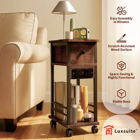 Mobile Sofa Bed Side Table Charging Station Narrow End Hall Entry Lamp Laptop Desk Coffee Couch Nightstand Storage Shelf Living Room Bedroom Furniture