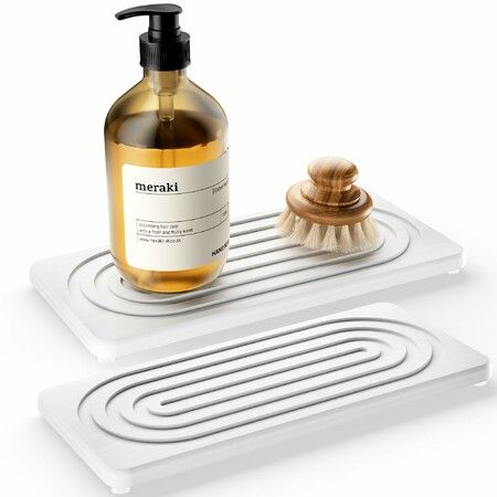 2 PCS Water Absorbing Stone Tray for Sink,Quick Drying Diatomite Bathroom Tray Countertop,Stone Drying Mat,Soap Dish Dispenser Vanity Organizer,White