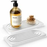 2 PCS Water Absorbing Stone Tray for Sink,Quick Drying Diatomite Bathroom Tray Countertop,Stone Drying Mat,Soap Dish Dispenser Vanity Organizer,White