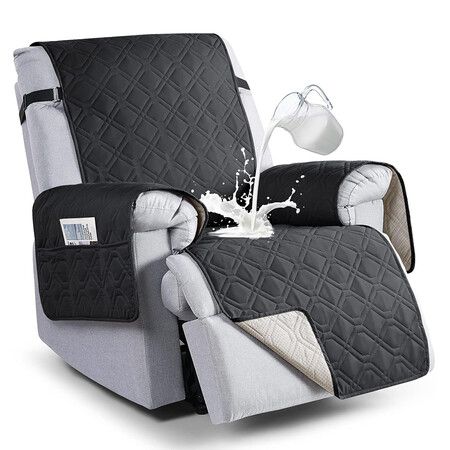 100% Waterproof Recliner Chair Covers, 28 inch Recliner Cover Non Slip Dog Chair Cover Furniture Protector, Elastic Straps for Pets, Dogs, Black