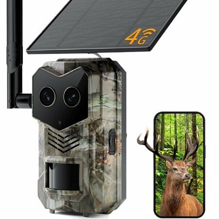 4G Cellular Trail Camera with GPS,Dual Lens Game Camera with Night Vision,Trail Camera with Night Vision Motion Activated Waterproof,Wildlife Camera
