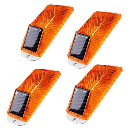 4Pcs Solar Strobe Warning Light LED Warning Lamp, Super Bright IP54 Waterproof Light Construction Safety Road Signs Flash Traffic Lights, Yellow