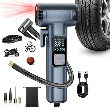Tire Inflator Electric Air Pump 150 PSI Portable Battery Mini Compressor with LED Light and Safety Hammer,Rechargeable Tyre Inflator for Car Bicycle(Blue)