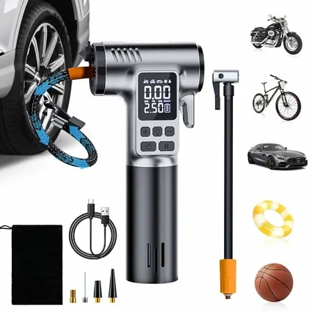 Electric Air Pump Portable Air Compressor 150Psi Mini Battery Compressor with LED Light and Safety Hammer,5 Modes Bike Pump for Car,Motorcycle