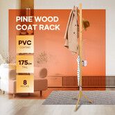 Wooden Coat Rack Stand 8 Hooks Adjustable Entryway Storage Clothes Hat Jacket Bag Hanger Freestanding Hall Tree Organiser Bedroom Furniture 175x40cm