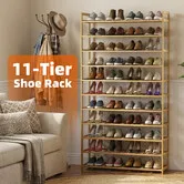 Bamboo Shoe Rack Cabinet Storage 11 Tier Shelves Footwear Organiser Tall Wide Slim Space Saver Closet Display Stand Wooden Entry Hallway 77x23x148.5cm