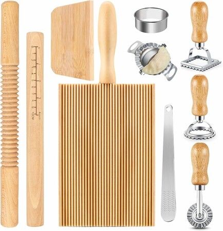 10Pcs Pasta Tool Set,Pierogi Maker Set,Rolling Pin, Dough Scraper,Gnocchi Board,Pierogi Maker,Ravioli Rolling Pin,Ravioli Stamp Maker For Kitchen Gift