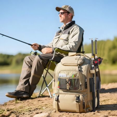 40L Fishing Backpack Tackle Shoulder Sling Bag Water Resist Storage Gear Equipment Rod Holder Fisherman Travel Outdoor Camping Sports Tactical Hiking