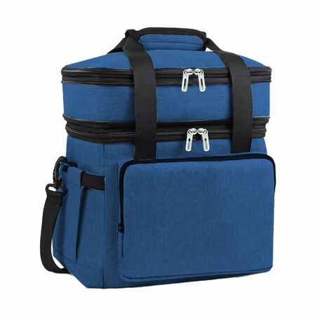 Double Deck Lunch Bag,18L Insulated And Leakproof,With Shoulder Strap,Perfect For Office,School,Outdoor,Picnic Color Navy Blue