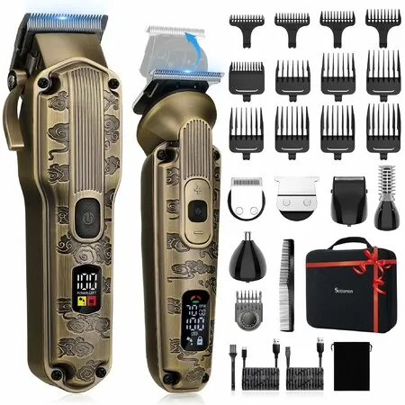 Professional Hair Clipper for Men Hair Cutting Kit,Beard Trimmer Hair Trimmer Shaver Cordless Barber Clippers and Trimmers Set Bronze