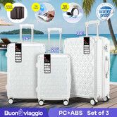 3 Piece Luggage Set Carry On Hard Shell Travel Suitcases Traveller Checked Bag Trolley Lightweight Hand Baggage Cabin Rolling Wheels TSA Lock 2 Covers