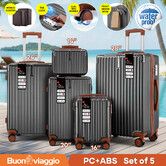 5 Piece Suitcases Luggage Set Carry On Checked Travel Case Cabin Hard Shell Trolley Travelling Bags Hand Baggage Lightweight TSA Lock Front Hook Covers