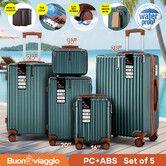 5 Piece Luggage Travel Set Hard Shell Carry On Checked Suitcases Lightweight Trolley TSA Lock Rolling Travelling Hand Baggage Vanity Bag Front Hook