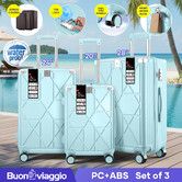 3 Piece Luggage Set Carry On Travel Suitcases Cabin Hard Shell Case Checked Bags Lightweight Hand Baggage Rolling Trolley TSA Lock Front Hook 2 Covers