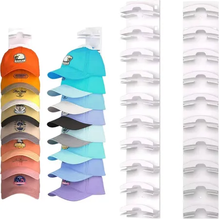 Hat Organizer for Baseball Caps,Hat Rack for Wall with Strong Adhesive Hold up to 20 Hats,Hanger Holder Display for Door Closet,Cap Storage(White)