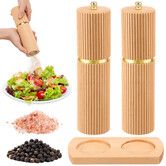 2Pcs Wooden Salt And Pepper Grinder Set With Tray Ceramic Grinding Core Pepper Mill Manual With Adjustable Coarseness For Cumin Salt And Pepper