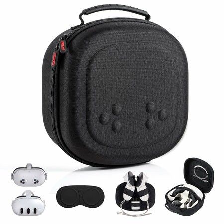 Carrying Case for Meta Quest 3S/Quest 3/Vision Pro, Hard Shell Travel Case Compatible with VR Headset and Other Accessories Black