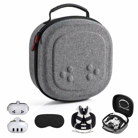 Carrying Case for Meta Quest 3S/Quest 3/Vision Pro, Hard Shell Travel Case Compatible with VR Headset and Other Accessories Grey