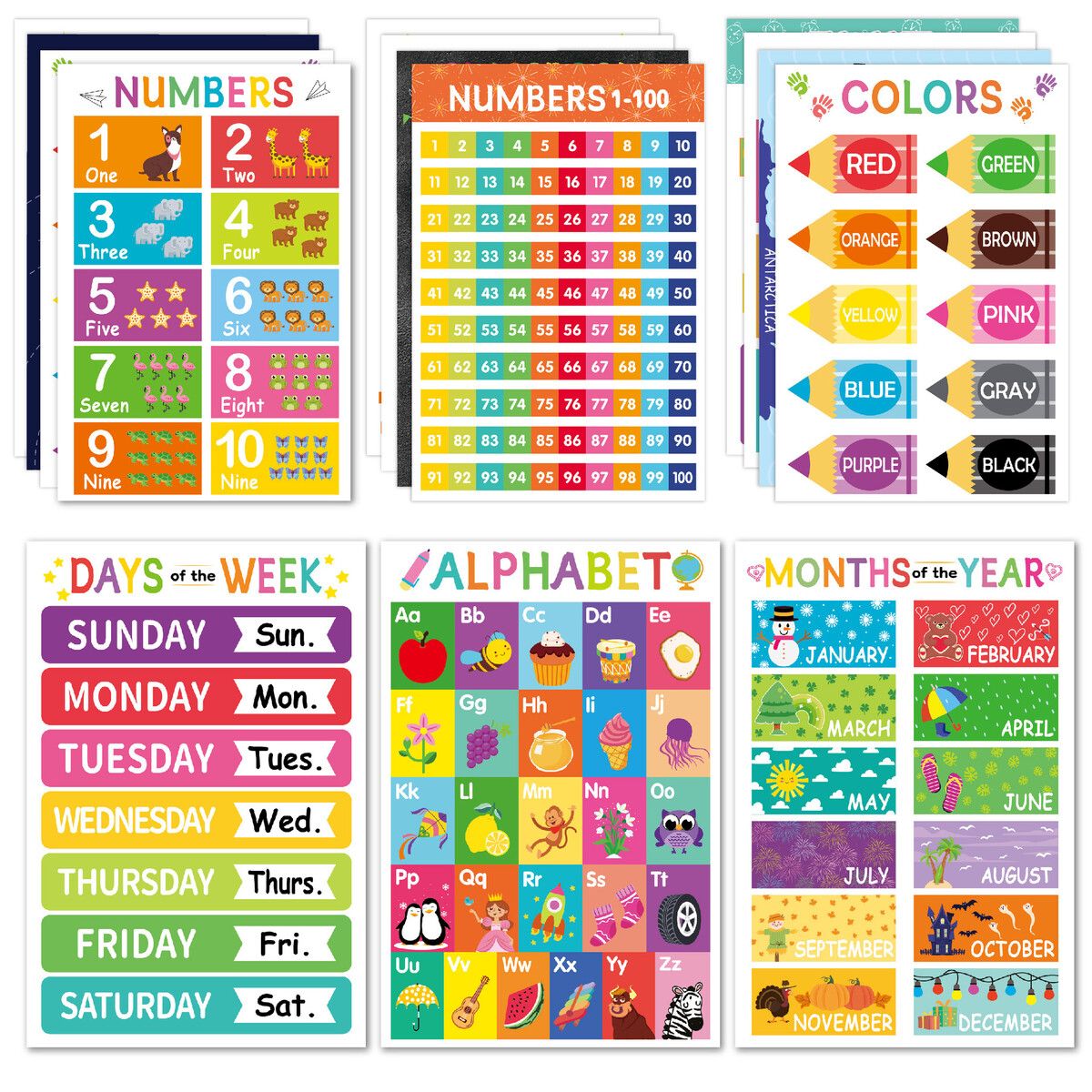 Alphabet Learning Poster Educational Chart Number Alphabet Timetable ...