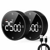 Rechargeable Magnetic Kitchen Timer,Building 800mAh Battery Large Display Digital Countdown Countup Timer,3 Preset 5/15/25 Mins Loud Alarm 2PCS