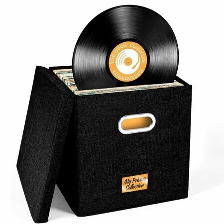 Vinyl Record Storage Box For Up To 30 Albums Record Case,Lp Album Storage,Fabric Storage Boxes With Lids For Moving,Office Color Black