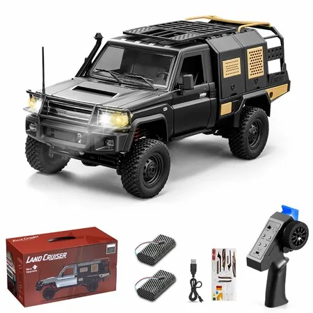 1/12 Scale RC Crawler, MN-82S Remote Control Car, 2.4GHz 4WD Off Road Rock Crawler Vehicle with Lights, DIY Land Cruiser Pickup Truck Toy for Kids Black