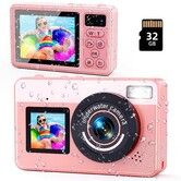 Digital Camera,3M Underwater Camera,2.8 Inch Dual Screen Waterproof Compact Portable For Snorkeling,18X Digital Zoom for Kids Teenagers Beginners