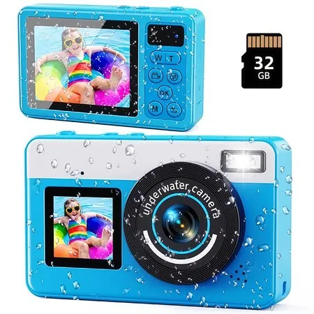 Digital Camera,3M Underwater Camera,2.8 Inch Dual Screen Waterproof Compact Portable For Snorkeling,18X Digital Zoom for Kids Teenagers Beginners