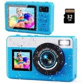 Digital Camera,3M Underwater Camera,2.8 Inch Dual Screen Waterproof Compact Portable For Snorkeling,18X Digital Zoom for Kids Teenagers Beginners