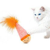 Wooden Interactive Cat Toy, Nienie Tumbler Wobble Toy for Indoor Cats, Self Righting Chaser with Wizard Hat and Stars, Pink