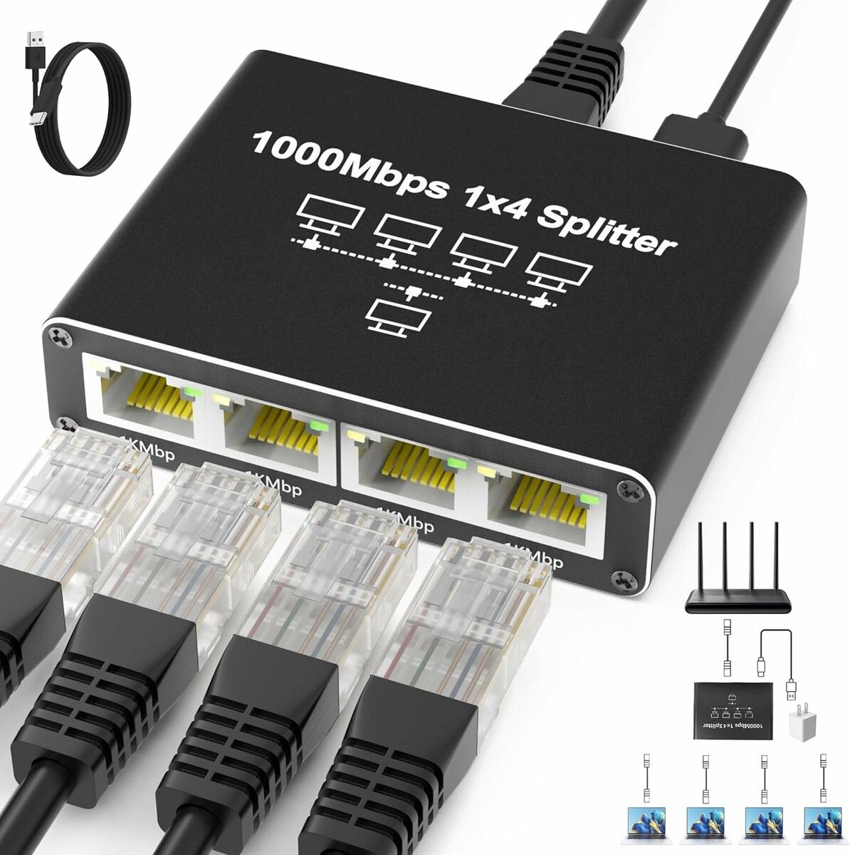 Splitter Or Router Internet Splitter 1 in 4 Out, Gigabit Ethernet LAN Splitters High Speed ...