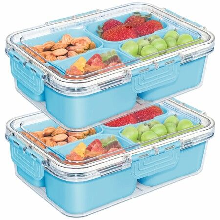 Small Snackle Box Container,Divided Serving Tray with Lid,4 Compartment Snack Box Container for Candy,Fruits,Charcuterie,Travel & Parties,Blue