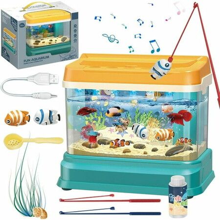 Fish Tank Play Set  Interactive Feeding Aquarium Toy USB Light Music Electric Mini Artificial Realistic Kids Christmas Birthday Gift