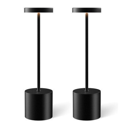 2Pcs Cordless Table Lamps, Rechargeable 1200mAh Battery Powered Outdoor Table Lamps for Restaurant, Patio, Bedroom, Bedside Night Lamp, Black