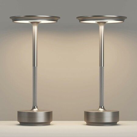 2 Pcs Cordless Table Lamps Rechargeable, 2000mAh Portable LED Table Light, for Patio, Restaurant, Home, Outdoor, Silver