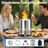 Wood Burning Stove Fire Pit Smokeless Fireplace Stainless Steel Tabletop Portable Outdoor Backyard Picnic Camping Hiking BBQ with Stand Carry Bag