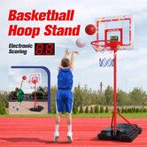 1.2m-2.5m Portable Outdoor Basketball Hoop Stand System LED Backboard Scoreboard Adjustable Height Basket Ball Goal Ring Rim Net Sports Game Play Set