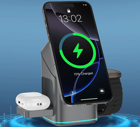 TOUGH ON MagPro Qi2 3 in 1 Wireless Charger,Qi2 Certified 15W Charging Stand Touch Control for iPhone 17/16/15/14/13/12, Apple Watch & AirPods