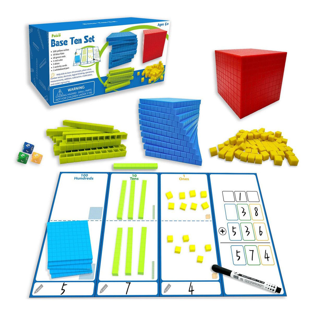 Base Ten Blocks Counting Tools Kit Math Manipulatives Place Value Rods ...
