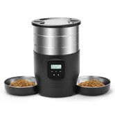 Automatic Cat Feeder 2 Cats Stainless Steel Cat Food Dispenser with Double Bowls for Dry Food 5L Timed Pet Feeder Indoor with Dual Power and Button Control