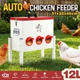 Chicken Bird Feeder 12L Automatic Gravity Food Dispenser 6 PVC Ports Poultry Chook Feeding Water Rat Rodent Proof Galvanised Steel Height Adjustable