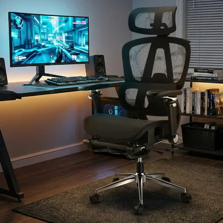 Mesh Office Chair Ergonomic High Back Comfortable Gaming Computer Work Study Desk Recliner Executive Adjustable Armrest Lumbar Support Footrest Black