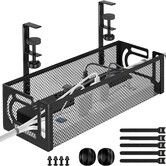 Cable Management Under Desk Cable Management No Drill,Metal Cable Organiser with Clamp for Standing Desk,Cord Organiser for Home Office,Black