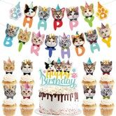 Cat Birthday Party Decorations Pet Cartoon Theme   Banners Cake Toppers Cupcake Picks Kids Party Supplies Birthday Gift